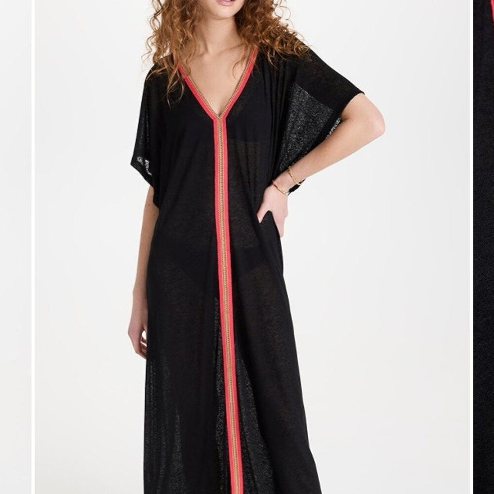 Pitusa Pima Cotton One Size Black Abaya Maxi Embroidered Cotton Cover Up Dress